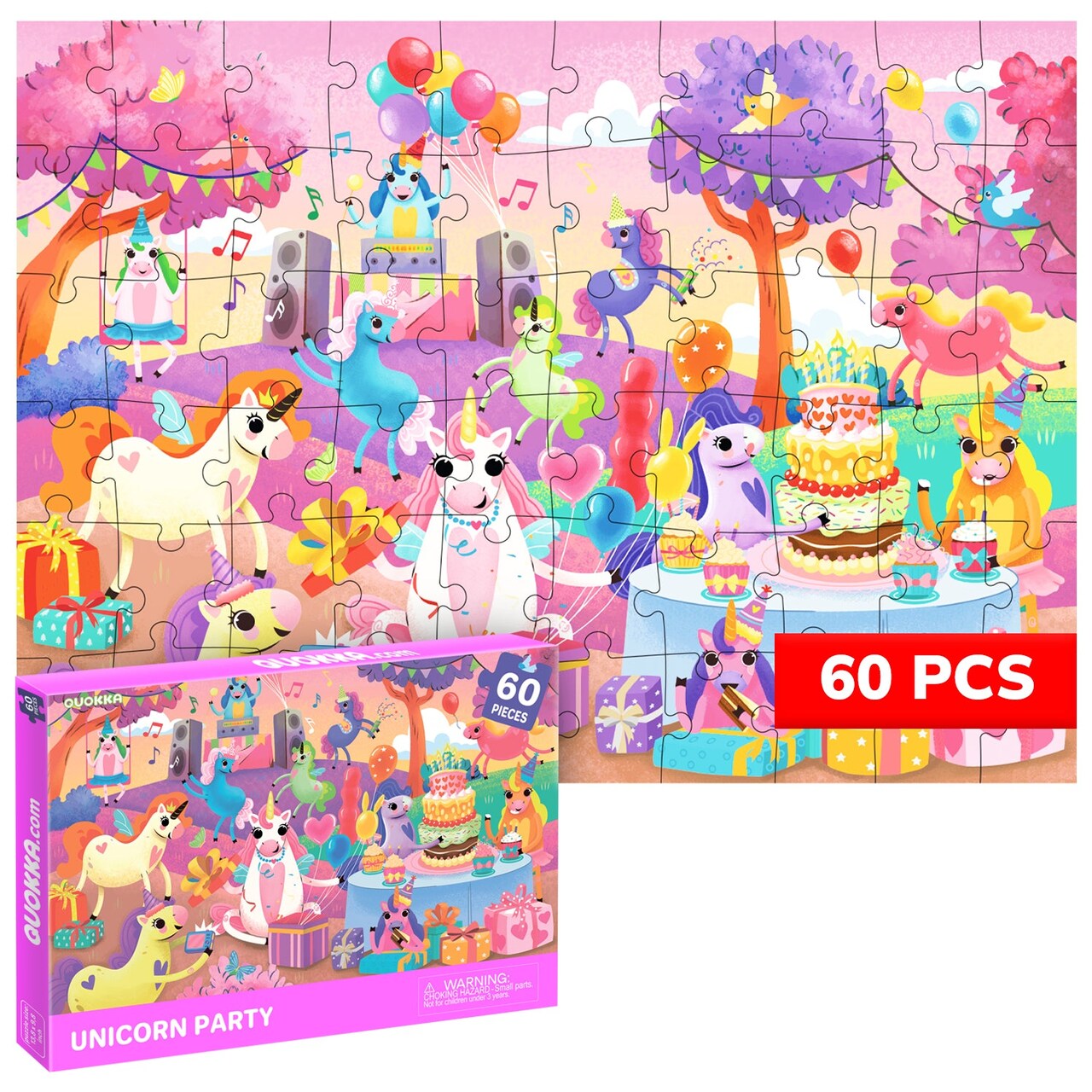 QUOKKA Puzzles for Kids Ages 4-6 – 60 Piece Jigsaw Puzzles for Toddlers Ages 3-5 with Unicorns